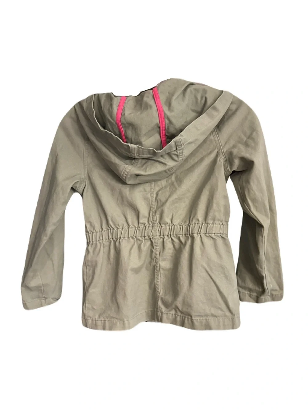 Isaac Mizrahi Girls Olive Utility Jacket Hooded Anorak Pink Trim Size 7/8